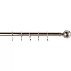 Satin Steel Fixed Curtain Pole & Ball Finial - 1.2m