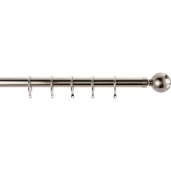 Satin Steel Fixed Curtain Pole & Ball Finial - 1.8m