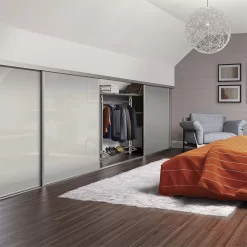 Loft Sliding Wardrobe Door Arctic White Glass With Silver Frame (W)610mm -Optimal Furniture Store 12807143 1014843070320215