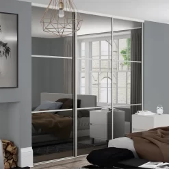 Linear Sliding Wardrobe Door 3 Panel Mirror With White Frame (W)762mm -Optimal Furniture Store 12811798 1034843065257832