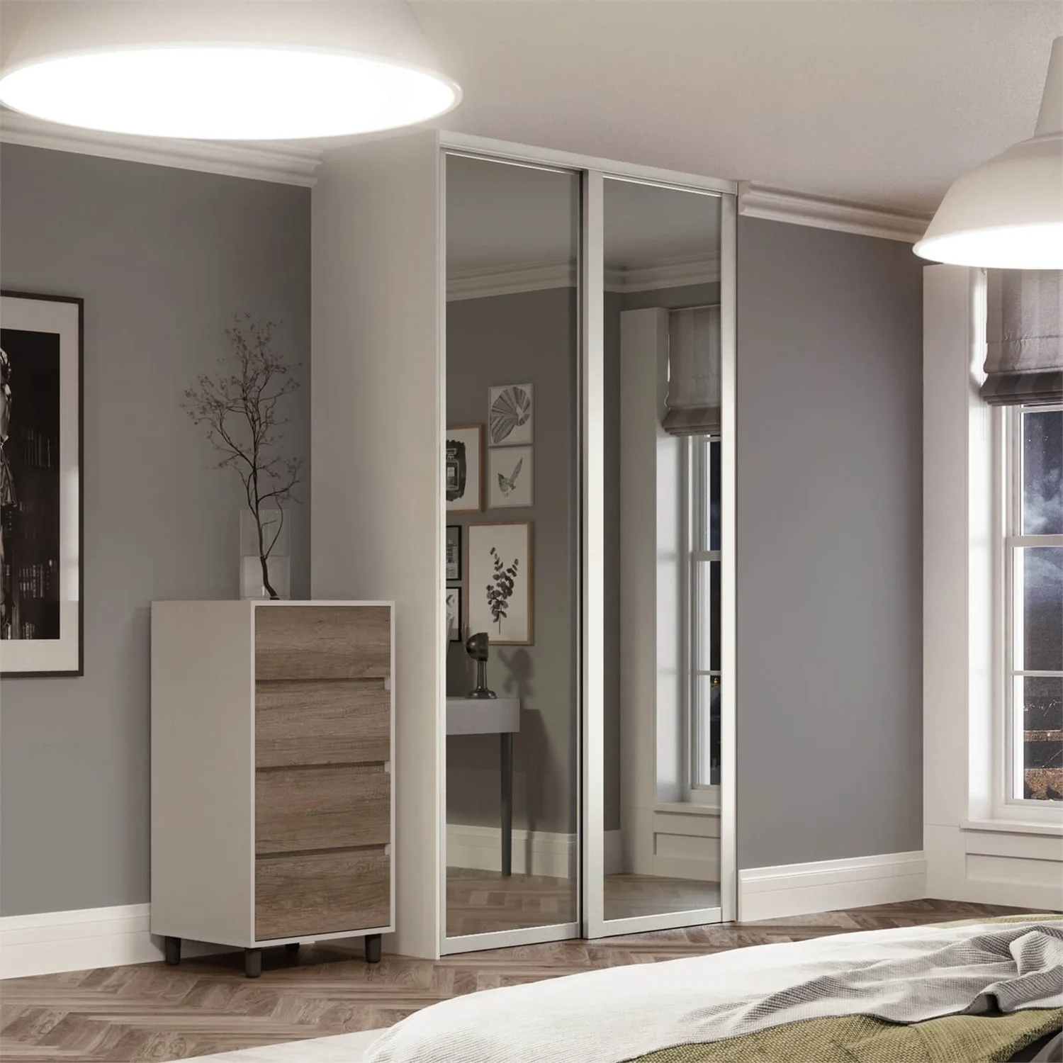 Shaker 2 Door Sliding Wardrobe Kit Mirror With White Frame (W)1145 X (H)2260mm 3 Shaker 2 Door Sliding Wardrobe Kit Mirror With White Frame (W)1145 X (H)2260mm - Image 2