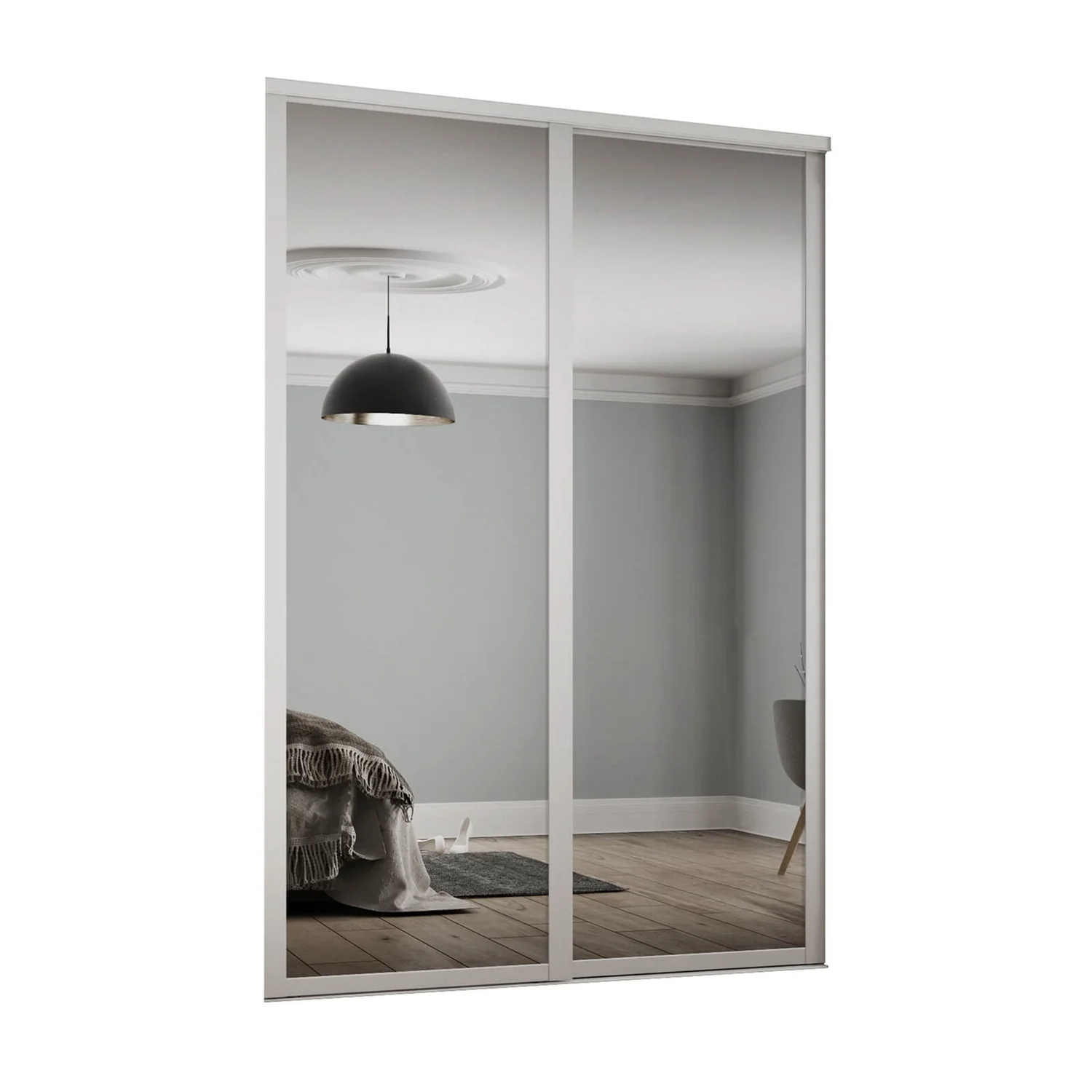 Shaker 2 Door Sliding Wardrobe Kit Mirror With White Frame (W)1145 X (H)2260mm 2 Shaker 2 Door Sliding Wardrobe Kit Mirror With White Frame (W)1145 X (H)2260mm