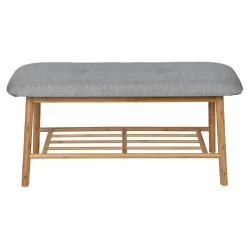 Bamboo Shoe Bench With Grey Cushion Seat