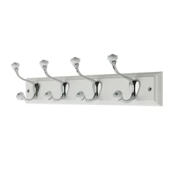 None White Hook Rail - Polished Chrome - 4 Hooks