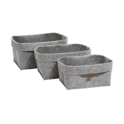 Set Of 3 Grey Oval Felt Baskets