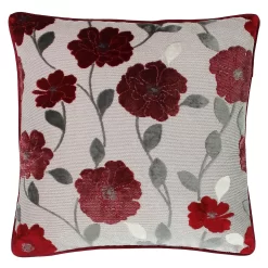 Cut Velvet Poppy Cushion - 45x45cm - Red