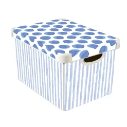 Curver Stockholm Coastal Deco Storage Box - Blue & White - 22L