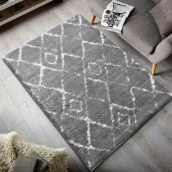 Deluxe Berber Shaggy Rug - Light Grey & White - 120x160cm -Optimal Furniture Store 13528461 2044941738545145