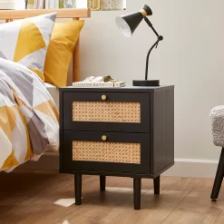 Kubu Rattan 2 Drawer Side Table - Black -Optimal Furniture Store 13633731 1485009196895794