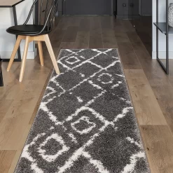 Deluxe Berber Shaggy Runner - Charcoal & White - 180x67cm -Optimal Furniture Store 13888026 1704988130954258