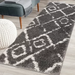 Deluxe Berber Shaggy Runner - Charcoal & White - 180x67cm -Optimal Furniture Store 13888026 8334988130924804
