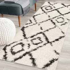 Deluxe Berber Shaggy Runner - White & Black - 180x67cm -Optimal Furniture Store 13888027 7164988131113105