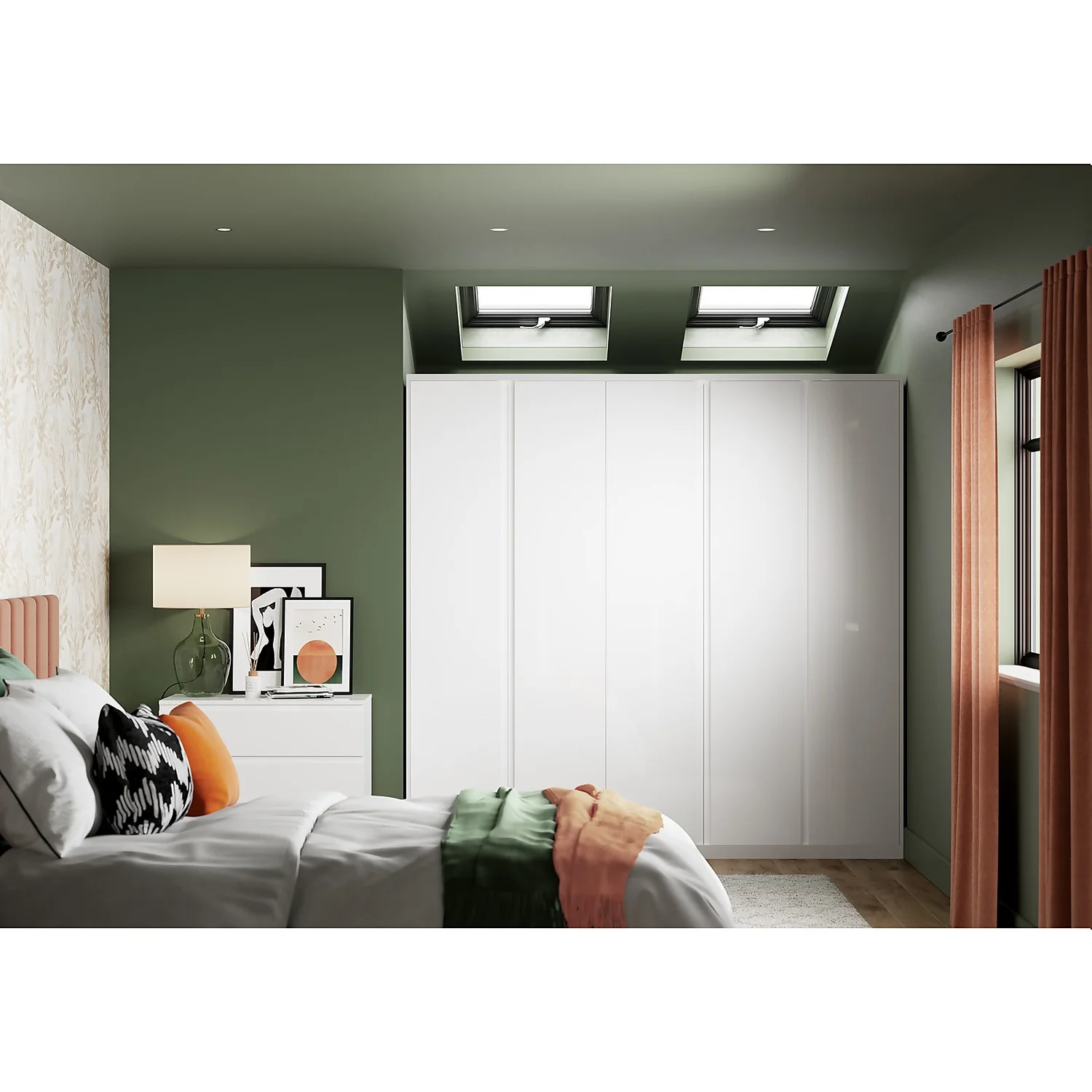 House Beautiful Escape Fitted Look Double Wardrobe, Oak Effect Carcass - Gloss White Handleless Doors (W) 940mm X (H) 2226mm 6 House Beautiful Escape Fitted Look Double Wardrobe, Oak Effect Carcass - Gloss White Handleless Doors (W) 940mm X (H) 2226mm - Image 4