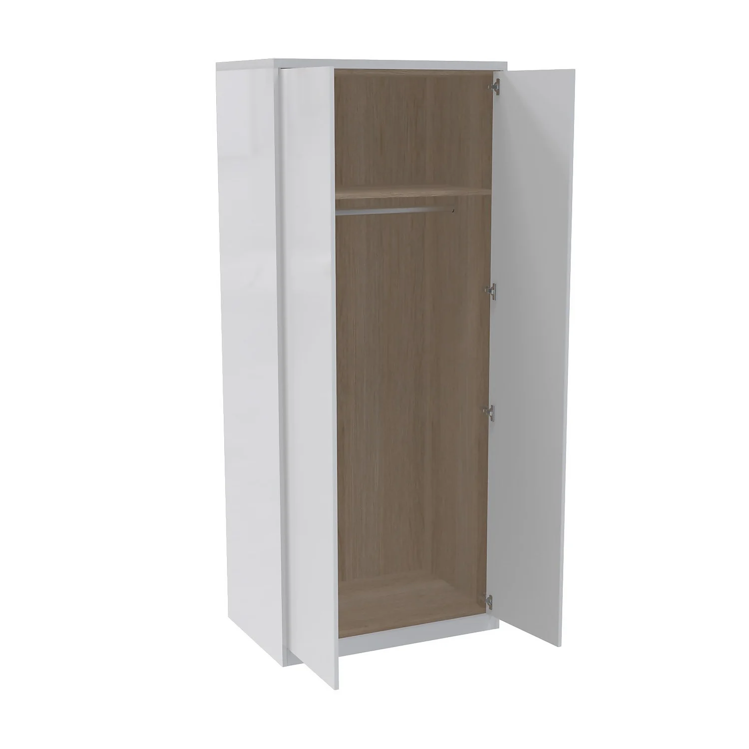 House Beautiful Escape Fitted Look Double Wardrobe, Oak Effect Carcass - Gloss White Handleless Doors (W) 940mm X (H) 2226mm 4 House Beautiful Escape Fitted Look Double Wardrobe, Oak Effect Carcass - Gloss White Handleless Doors (W) 940mm X (H) 2226mm - Image 2
