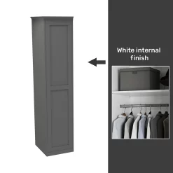 House Beautiful Realm Fitted Look Single Wardrobe, White Carcass - Carbon Grey Shaker Door (W) 551mm X (H) 2256mm