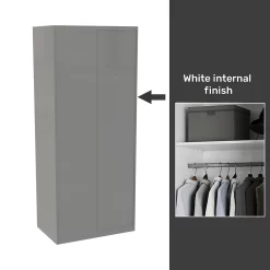 House Beautiful Honest Fitted Look Double Wardrobe, White Carcass - Gloss Grey Slab Doors (W) 940mm X (H) 2226mm