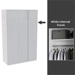 House Beautiful Escape Fitted Look Triple Wardrobe, White Carcass - Gloss White Handleless Doors (W) 1390mm X (H) 2226mm