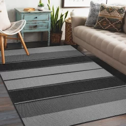 Duo Weave Indoor/Outdoor Rug - Stripe Charcoal - 160x230cm 9 Duo Weave Indoor/Outdoor Rug - Stripe Charcoal - 160x230cm -Optimal Furniture Store 14016663 2005003718655764
